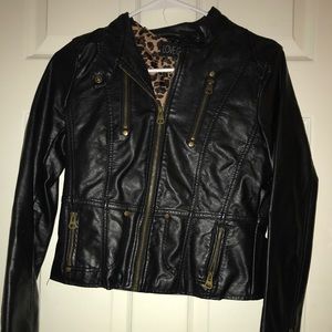 Love Culture cheetah print lined leather jacket!